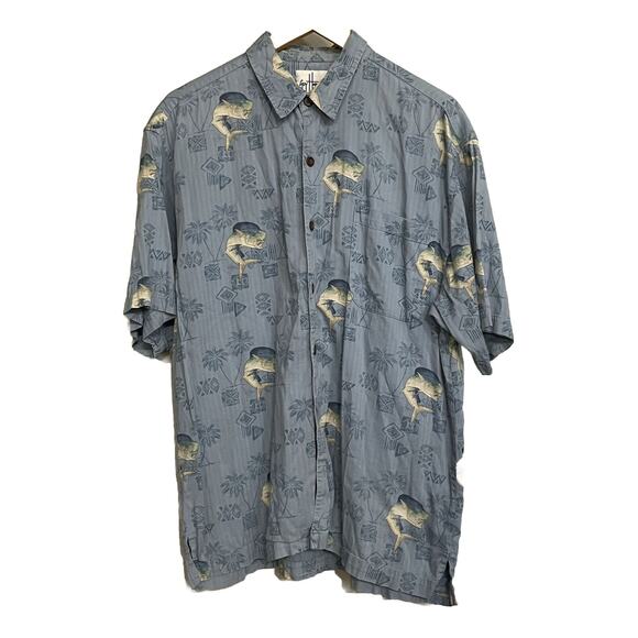 Guy Harvey AFTCO Shirt Mahi Tapa Hawaiian Fish Print Button Up Woven Camp Sz L - Picture 1 of 7